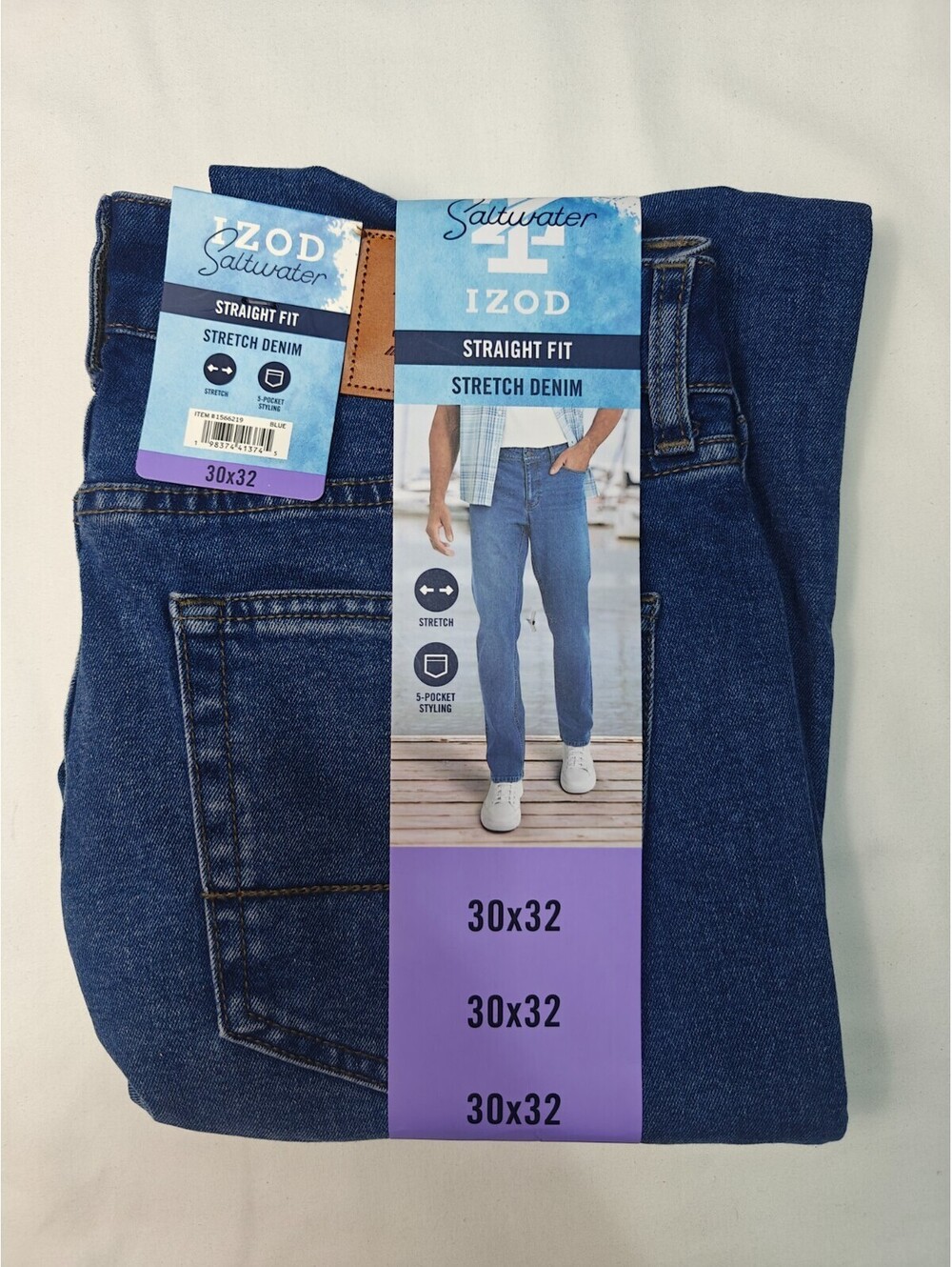 IZOD Saltwater Men’s Straight Fit Stretch Denim Jeans Blue 30x32 New With Tags